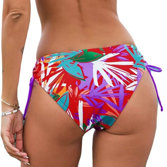 "5/$35" Cupshe Rose Violet Leaves Ruched Drawstring Bikini Bottoms / Size L - Picture 2 of 5